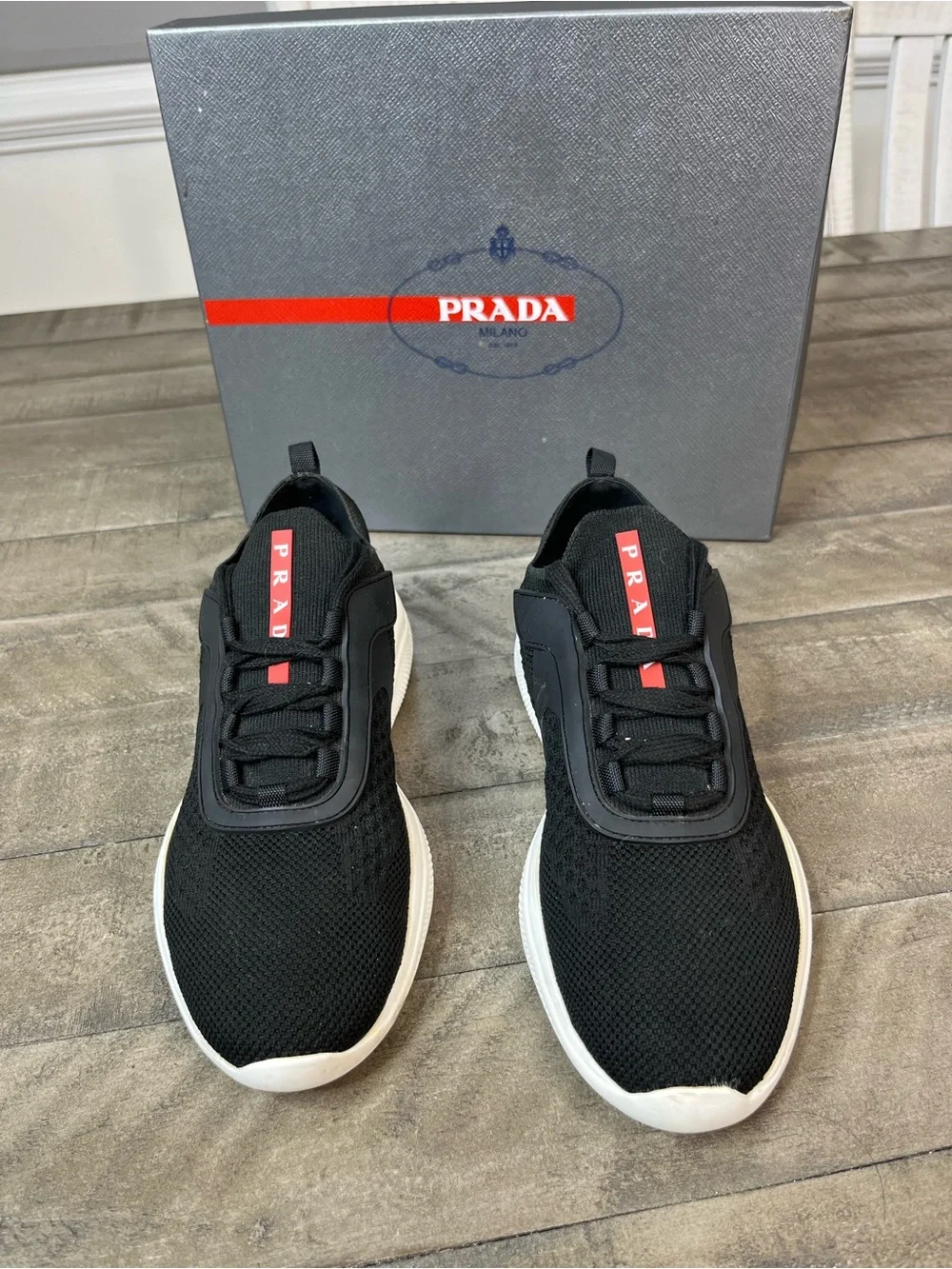 PRADA Calzature Donna Black knit Sneakers Size 37 / 6.5 Women’s